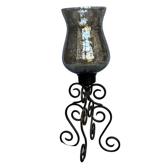 Home Essentials & Beyond 16" Wrought Iron Mercury Glass Hurricane Candle Holder - Picture 6 of 12